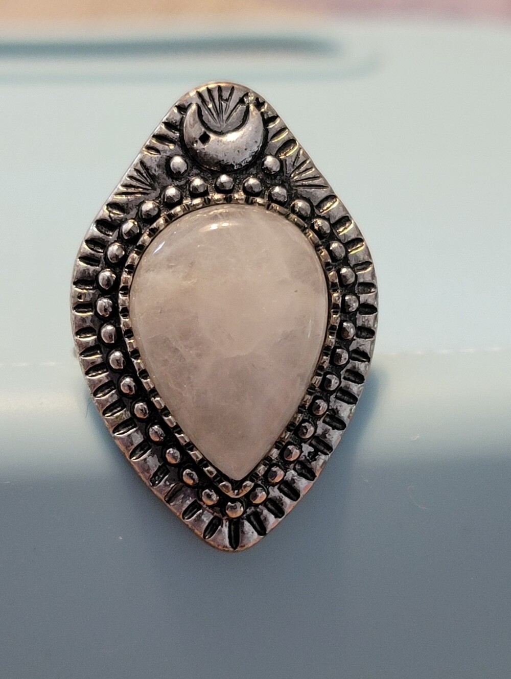 Silver Teardrop White Stone Statement Ring